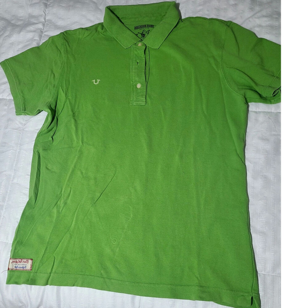 True Religion Polo Shirt Men XL Green Short Sleeve Logo Cotton Casual
